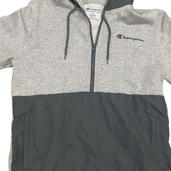 Champion Pullover 1/4 Zip Hoodie Grey Two Toned Pockets Men’s Sz Medium Cotton - Picture 2 of 11